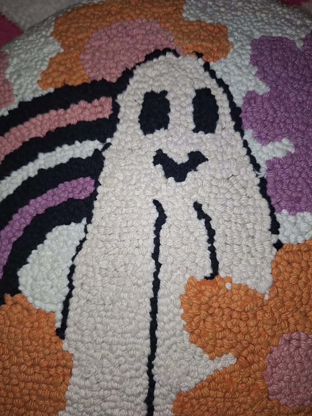 EUC Pastel Halloween Bundle! Reversible Pink Ghost Blanket & Groovy Pillow